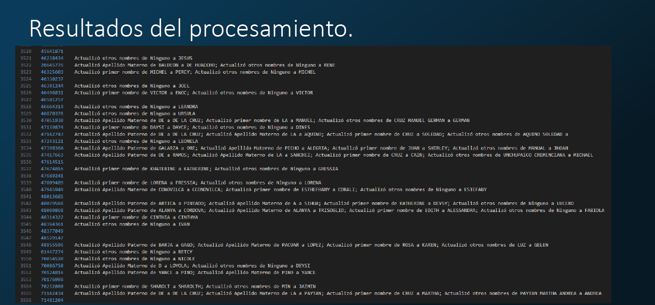 Resultado de registros.